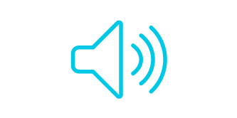 A volume icon, the icon is a teal line illustration with a white background. 
