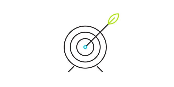 Line art icon of an arrow striking a bullseye representing 3M corporate sustainability.
