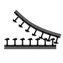 Illustration of the Dual Lock technology that enables quick and repeatable bonding and debonding.
