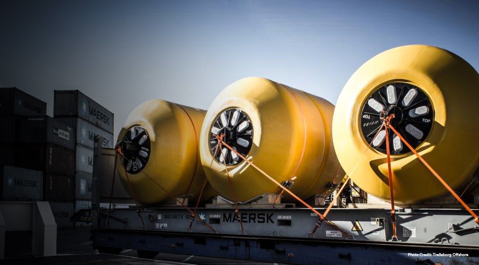 Image of 3 Distributed Bouyancy Modules that are powered by 3M Glass Bubbles.