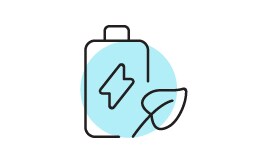 Icon of an energy efficient battery with a leaf