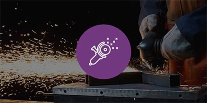background image of cutting metal with illustrative icon
