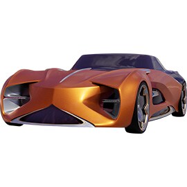 Futuristic orange sports car with intricate exterior details