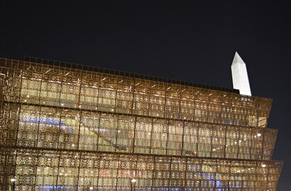 Exterior photograph of the Smithsonian&rsquo;s National Museum of African American History and Culture in Washington, D.C.