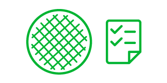 Icon of a wafer next to a checklist representing customization
