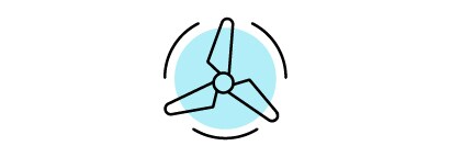 An icon of a wind turbine turning for 
