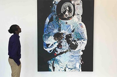 3M Newsroom intern Archie Gjerdrum at the 3M Center in St. Paul.