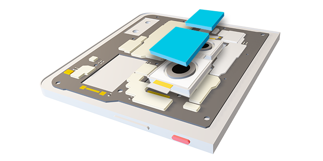 3D illustration of 3M EMI Absorbers applied to noisy components.
