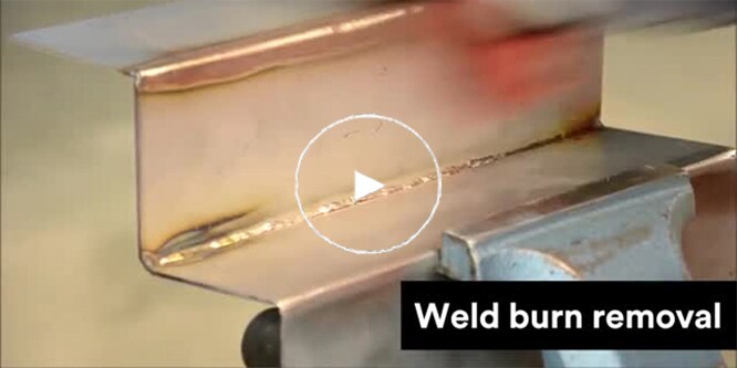 Screenshot of video showing weld burn removal
