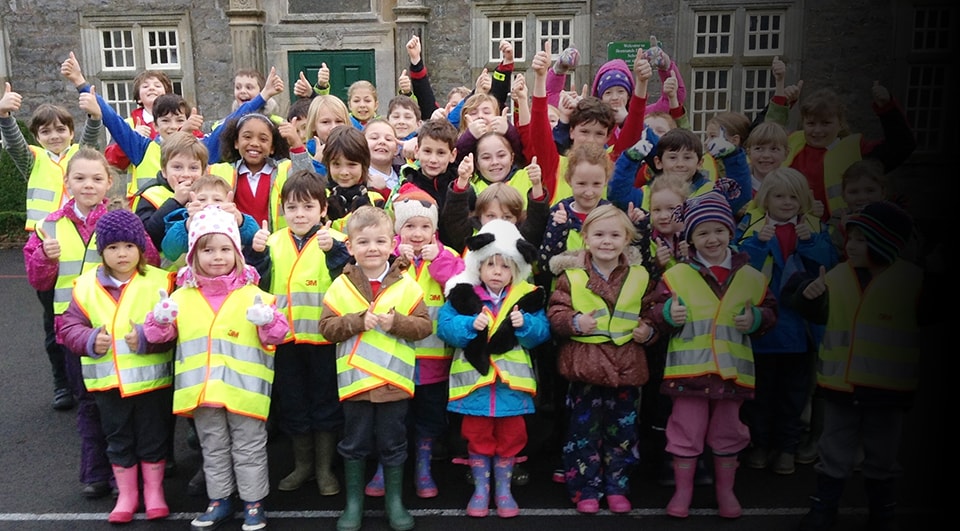 Children from Brennand's Endowed Primary School dressed up in 3M Scotchlite high visibility vests for a