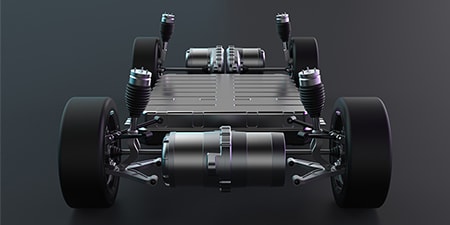 3D rendering of the powertrain of an electric vehicle.
