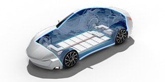 Sedan internal view of the antenna, sensors, electronics, and LEDs applications.
