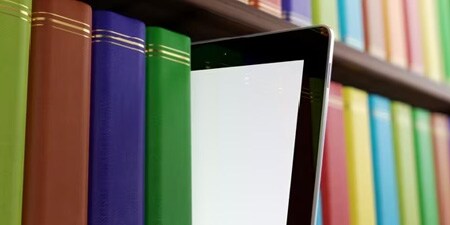 bookshelf with ipad
