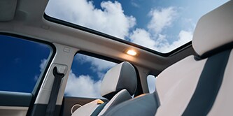 Interior of a modern suv with a large moonroof.