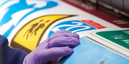 Traffic sign sheeting being printed.
