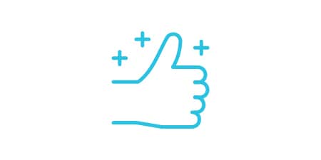 Increase quality icon of a thumbs up with sparkles around it.
