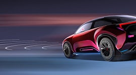 Sensor control technology shown with a red saloon and sensors pointing outward.