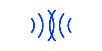 Icon of intersecting waves, the icon is a blue line illustration with a white background.
