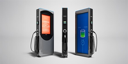 Two Ev chargers overlapped with protective films.
