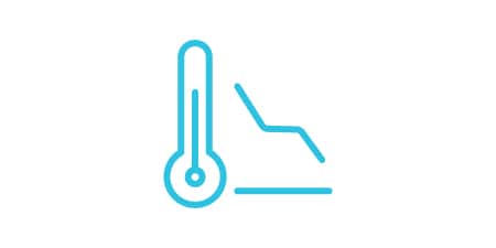 Enhance the display while reducing heat icon of a thermometer and an arrow pointing downward.
