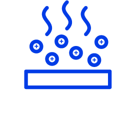 Blue lineart icon representing evaporative metal coatings