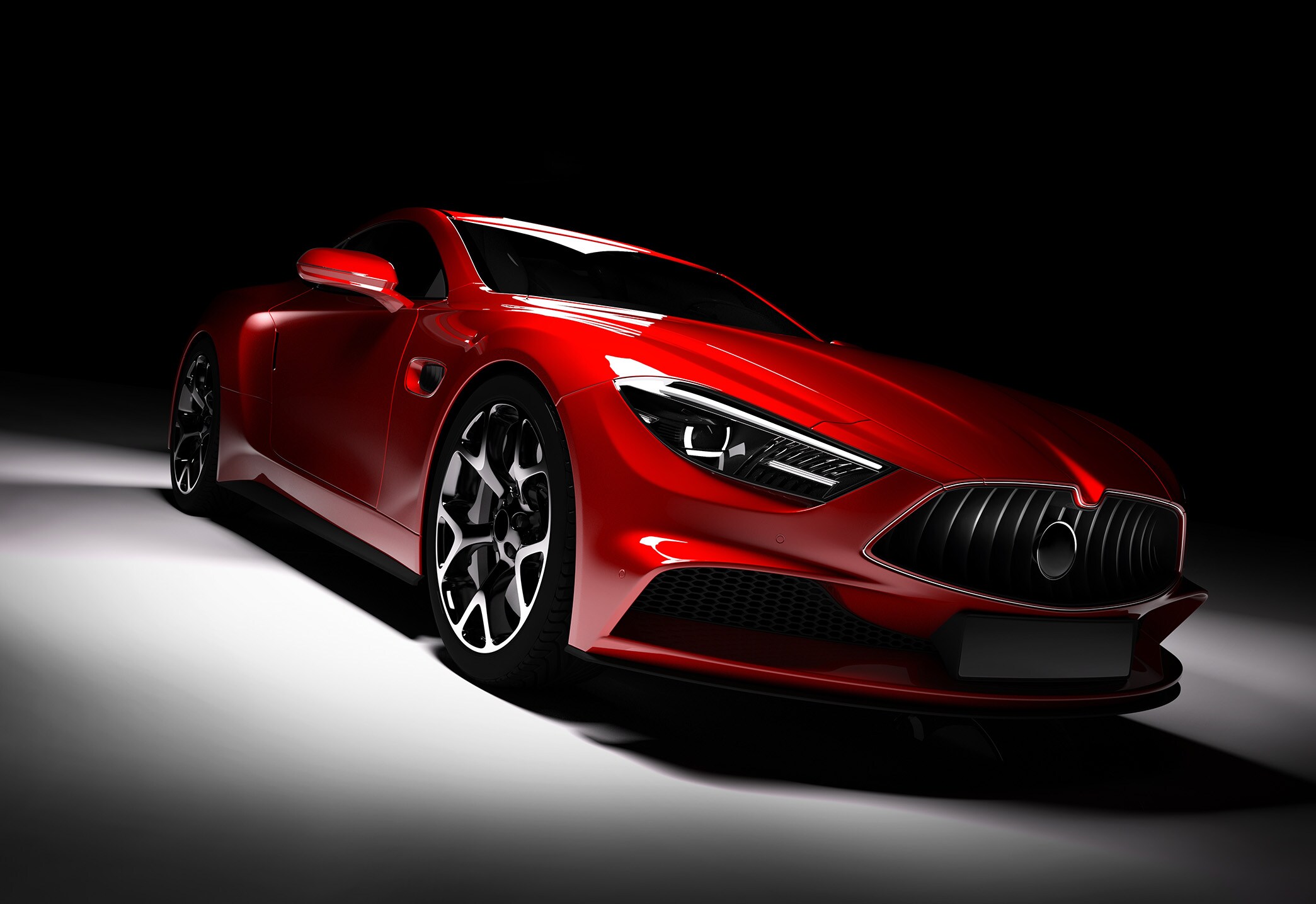 Image showing red sports car on black, gry and white backgroung
