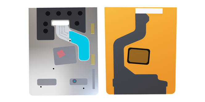 illustration of 3M EMI Absorbers applied within cable wrapping or attachment in tight environments.
