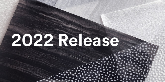 Array of black, white and transparent glass finish samples with various wood grains and patterns.
