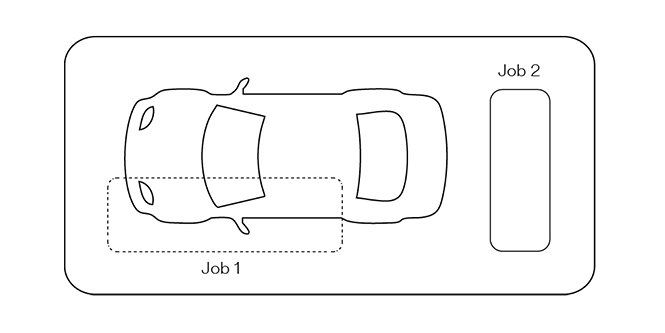 diagram showing staging paint booth for parts-on painting
