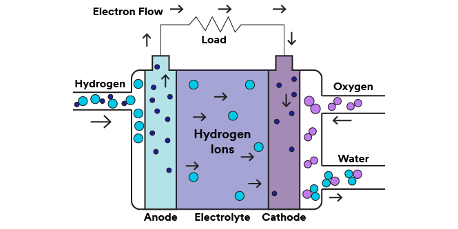Diagram showing the functionality of a phosphoric acid fuel cell.

