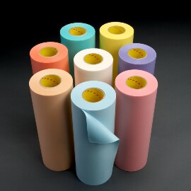 High-angle image of eight 3M flexographic tapes