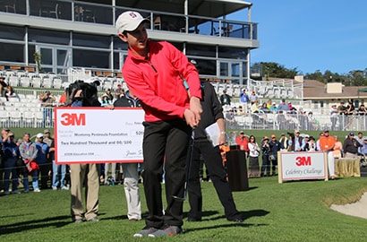 Peyton Robertson takes a swing at the 2015 Pebble Beach Pro Am 3M Celebrity Golf Challenge.