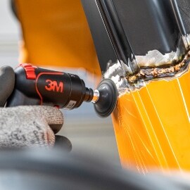 Welding seam area being cleaned