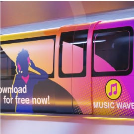 Graphic film for advertising on passenger train