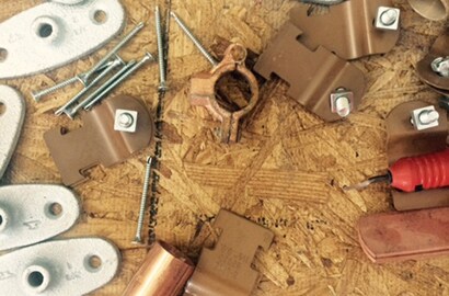 Tools and bits on the construction site of the new R & D building on the 3M Center campus in St. Paul, Minnesota. 