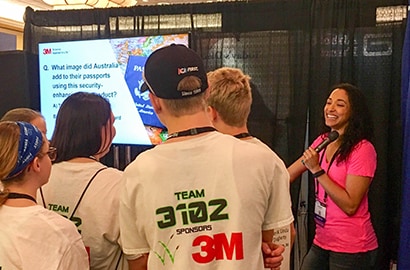 Students on a robotics team at the FIRST Championship in St. Louis, Missouri.