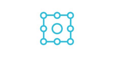Protection and optimisation icon of a square with circle points of interest around the circle and in the middle.
