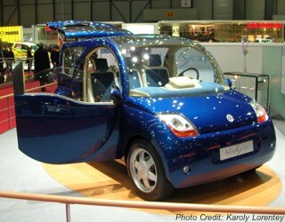 The Bluecar, on display by Bolloré as part of the popular Autolib program.