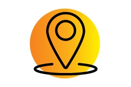 Location pin icon with an orange gradient background.