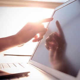 Touchscreen laptop in use