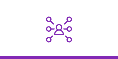 Purple line art icon of a connected human silhouette representing history of collaboration.
